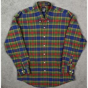 Vintage 90s GAP Colorful Flannel Plaid Button‎ Up Collared Shirt Size L
